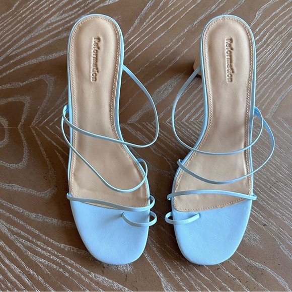 LIKE NEW Reformation Rachel Powder Blue Strappy Sandal Heel 9.5 - Picture 2 of 7